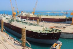 View of 2 Nakilat LNG carriers drydocked at the shipyard