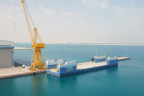 The Load-Out and Recovery (LOR) barge for vessel launching/lifting at NDSQ